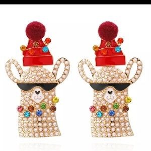 Retro Festive Christmas Llama Earrings